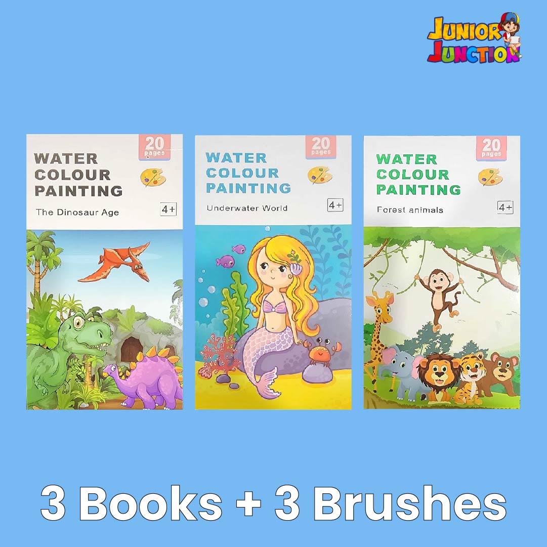 Portable Watercolor Coloring Book 20 Pages-6 Colors per Page & 1 Free Paint Brush - Junior Junction