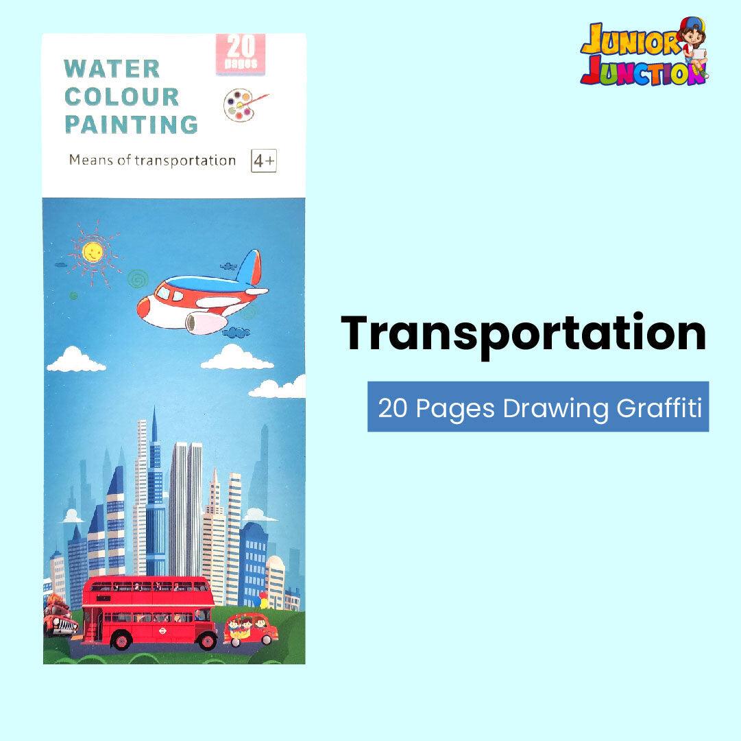 Portable Watercolor Coloring Book 20 Pages-6 Colors per Page & 1 Free Paint Brush - Junior Junction