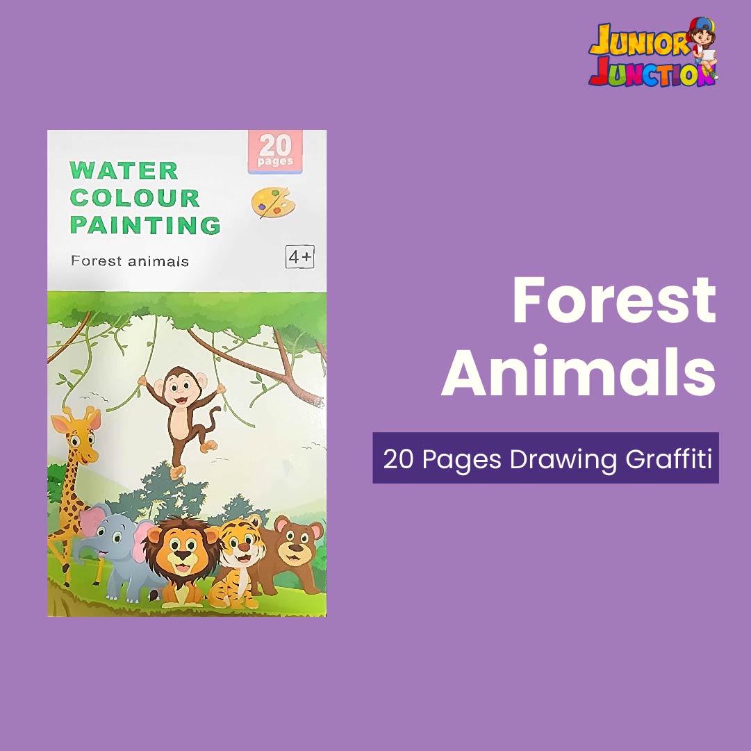 Portable Watercolor Coloring Book 20 Pages-6 Colors per Page & 1 Free Paint Brush - Junior Junction