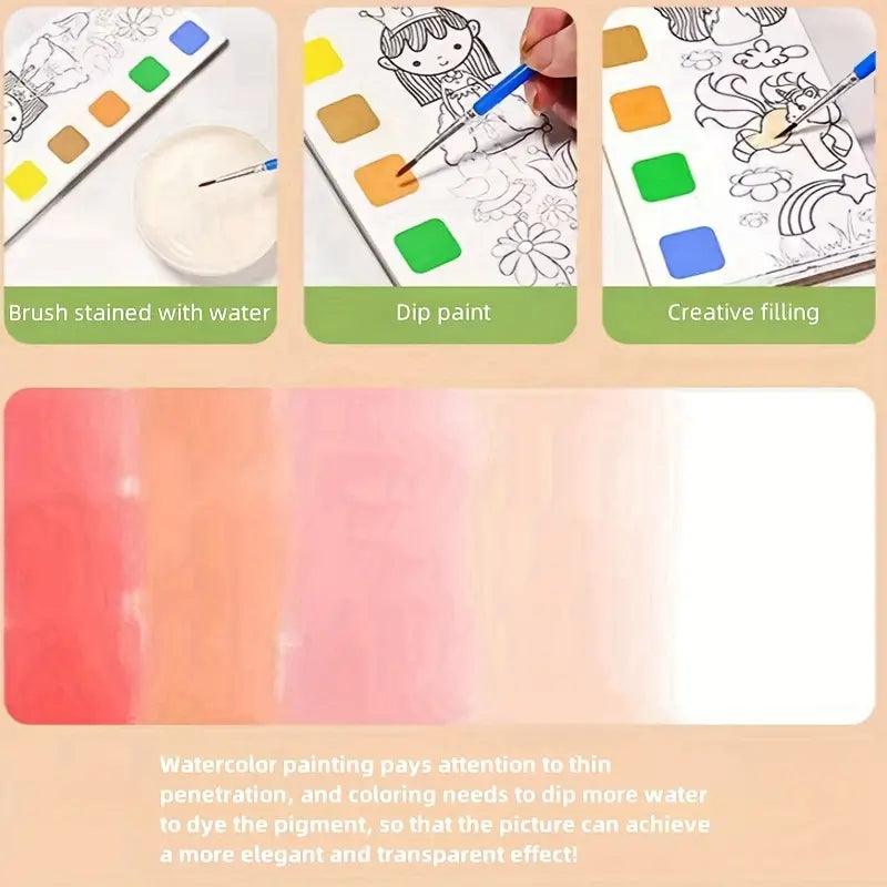 Large 12 Pages Watercolor Coloring Book - Junior Junction