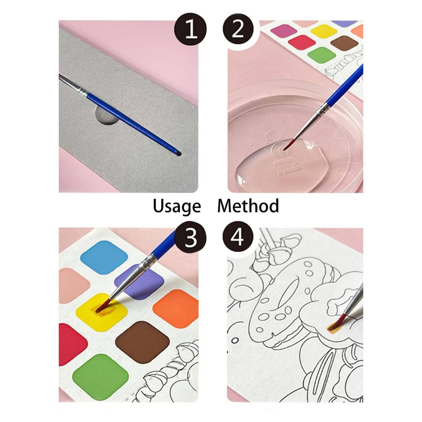 Portable Watercolor Coloring Book 20 Pages-6 Colors per Page & 1 Free Paint Brush - Junior Junction