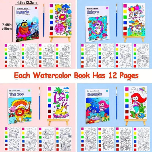 Large 12 Pages Watercolor Coloring Book - Junior Junction