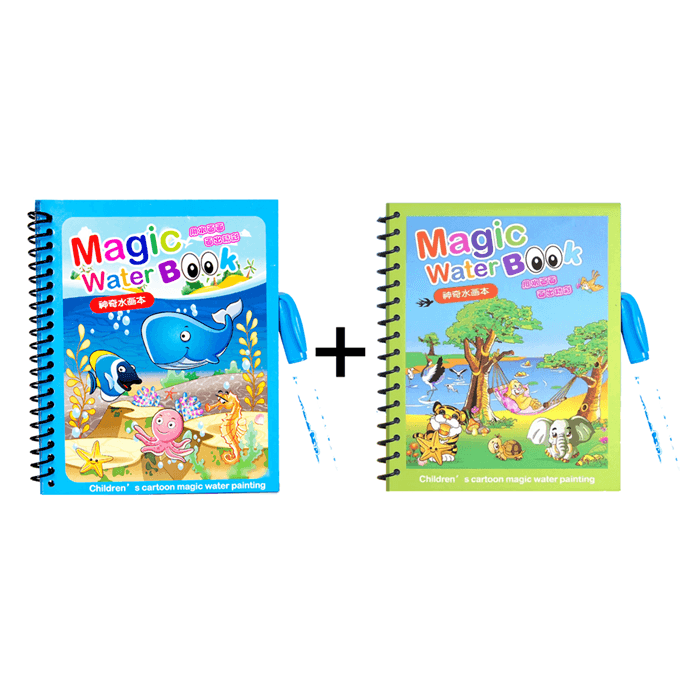 1 Random Watercolor Book(12pages) + 2 MAGIC WATER BOOKS + 2 PENS + 8.5 inch LCD WRITING TABLET - Junior Junction