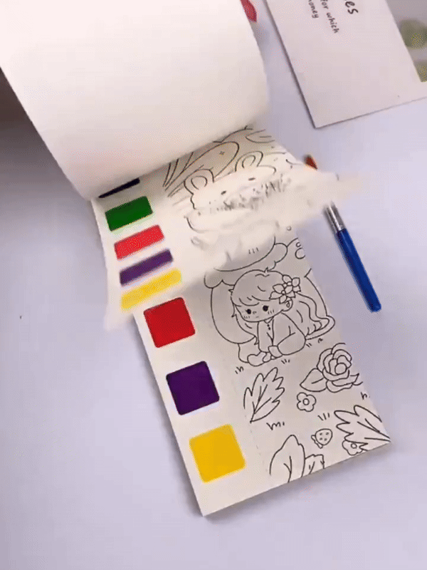 Portable Watercolor Coloring Book 20 Pages-6 Colors per Page & 1 Free Paint Brush - Junior Junction
