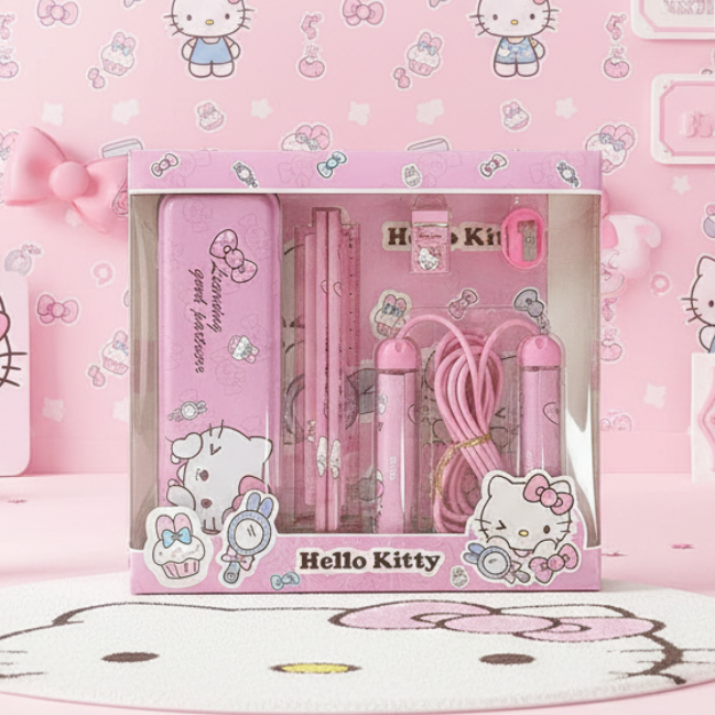 Hello Kitty themed stationery set in packaging on a white background