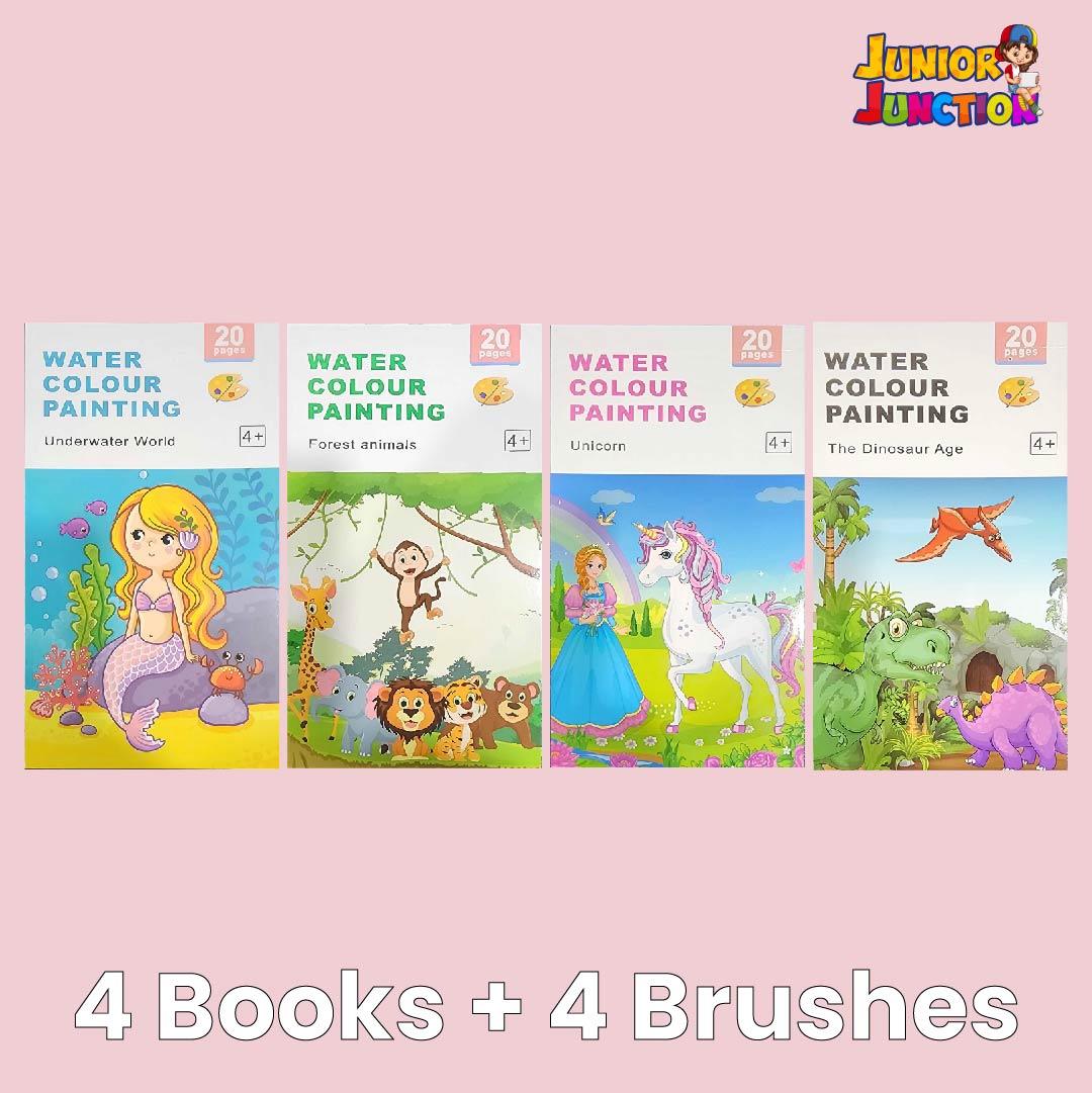 Portable Watercolor Coloring Book 20 Pages-6 Colors per Page & 1 Free Paint Brush - Junior Junction