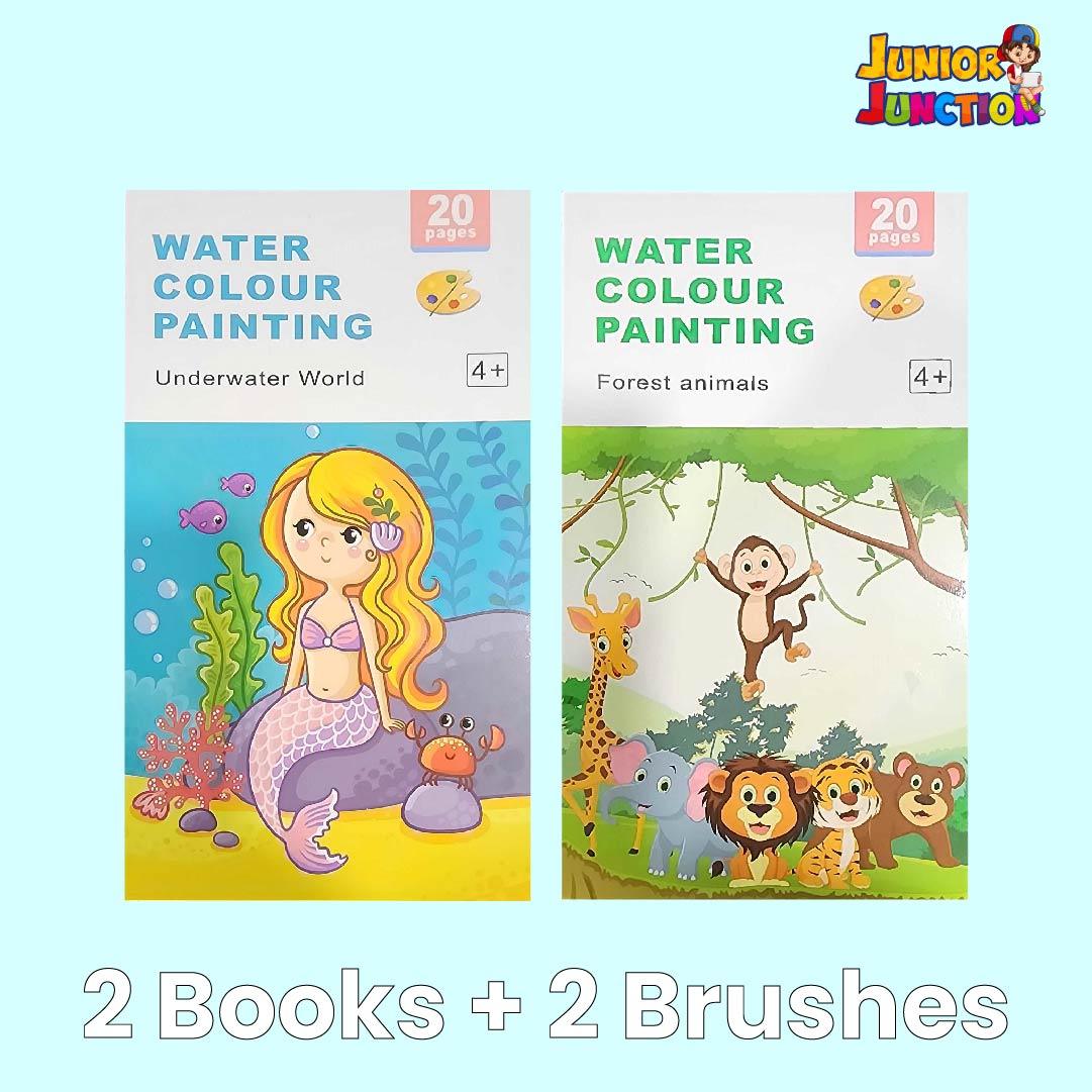 Portable Watercolor Coloring Book 20 Pages-6 Colors per Page & 1 Free Paint Brush - Junior Junction