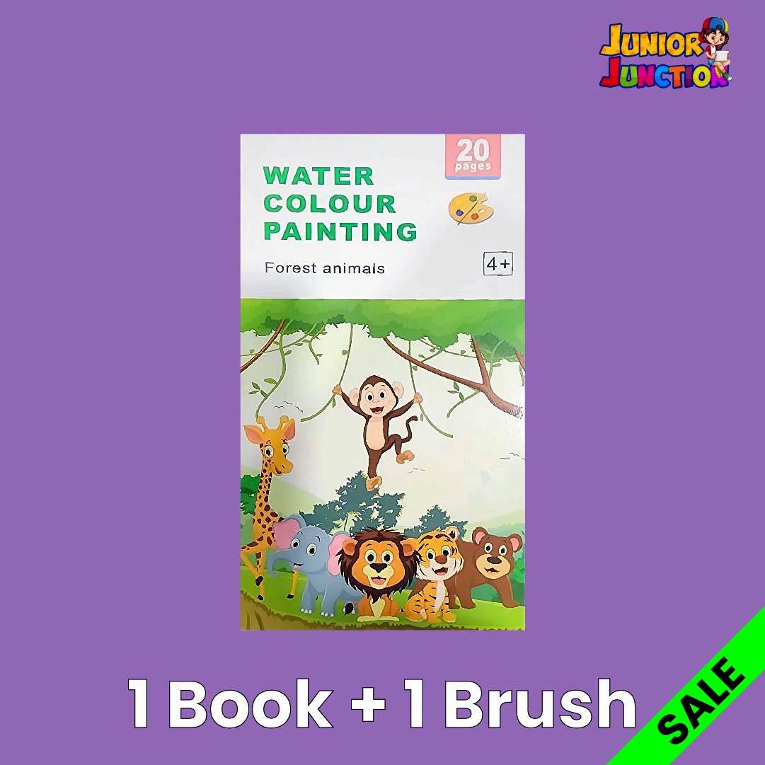 Portable Watercolor Coloring Book 20 Pages-6 Colors per Page & 1 Free Paint Brush - Junior Junction