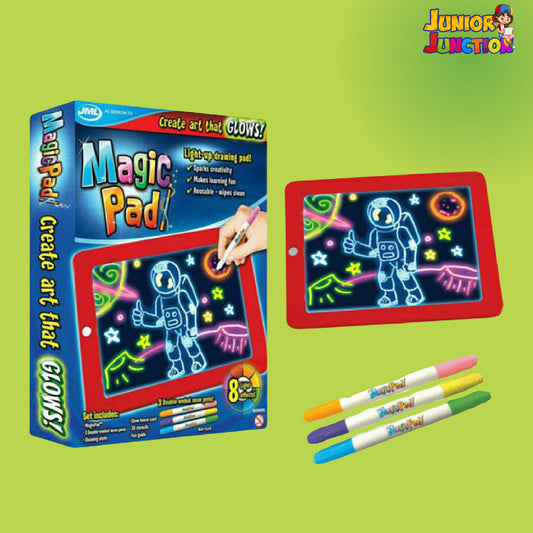 MAGIC PAD Create Art That Glows Includes 3 Dual Side Neon Markers, 30 Stencils, 1 Dry Eraser & 8 Colorful Effects