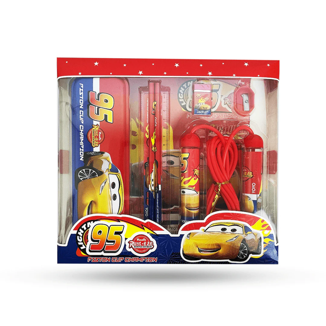 Packaged toy set with characters from the Cars franchise on a white background